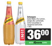 Schweppes Soda Water,Dry Lemon,Ginger Ale,Lemonade,Tonic Cucumber/Tangerine Soft Drink-For Any 2x1Lt