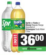 Sprite Or Fanta Or Stoney Regular Range Assorted Or Schweppes Soda Water-For Any 2 x 2Ltr