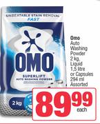 OMO Auto Washing Powder 2Kg, Liquid 1.5Ltr Or Capsules 294ml Assorted-Each