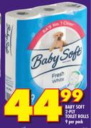 Baby Soft 2-Ply Toilet Rolls 9-Per Pack
