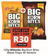 Willards Big Korn Bites Maize Chips All Variants-For 2 x 120g
