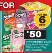 Rhodes Squish Baby Food Pouches 110ml/Juice 200ml/Jelly 120g-For Any 6