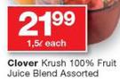 Clover Krush 100% Fruit Juice Blend Assorted-1,5L Each