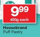 Housebrand Puff Pastry-400g Each