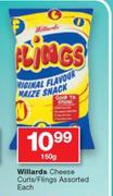 Willards Cheese Curls/Flings Assorted-150g Each