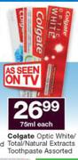 Colgate Optic White/ Total/ Natural Extracts Toothpasste-75ml Each