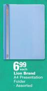 Lion Brand A4 Presentation Folder Assorted-Each