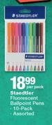 Staedtler Fluorescent Ball Point Pens 10 Pack Assorted-Per Pack