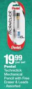 Pental Techni Click Mechanical Pencil With Free Eraser & Leads Assorted-Per Set
