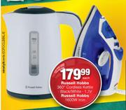 Russell Hobbs 1.7Ltr 360 Degree Cordless Kettle Black/White & Russell Hobbs 1600W Iron-Each