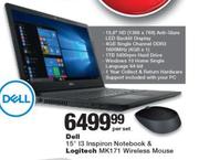 Dell 15" i3 Inspiron Notebook & Logitech MK171 Wireless Mouse