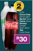 Coca Cola Zero/Light/Sprite Zero/Fanta Zero/Stoney Ginger Beer Zero/Tab Cold Drink-2 x 2.25Ltr