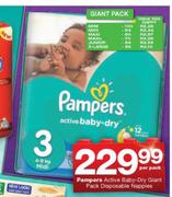Pampers Active Baby Dry Giant Pack Disposable Nappies-Per Pack 