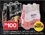 Carling Black Label Beer NRB 6x340ml & Brutal Fruit Ruby Apple Spirit Cooler NRB 6x 275ml-For Both