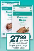Housebrand Freezer Bags Small 50 Per Pack/ Large 25 Per Pack-Each