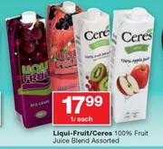 Liqui Fruit/Ceres 100% Fruit Juice Blend Assorted-1Ltr Each