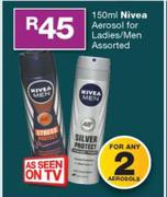 Nivea Aerosol For Ladies/Men Assorted-2 x 150ml