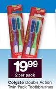 Colgate Double Action Twin Pack Toothbrushes-2 Per Pack