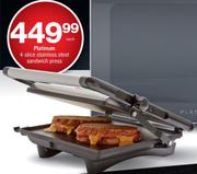 Platinum 4 Slice Stainless Steel Sandwich Press-Each