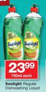 Sunlight Regular Dishwashing Liquid-750ml Each