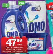 Omo Auto Washing Powder-2Kg/Liquid Detergent-1.5Ltr/Capsules 17-Each