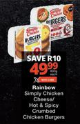 Rainbow Simply Chicken Cheese/Hot & Spicy Crumbed Chicken Burgers-400g Each