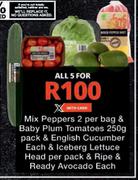 Mix Peppers 2/Baby Plum Tomatoes 250g/English Cucumber/Iceberg Lettuce Head/Ripe & Ready Avocado-5