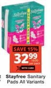 Stayfree Sanitary Pads 16/20-Per Pack