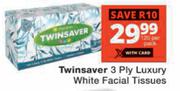 Twinsaver 3 Ply Luxury White Facial Tissues-120 Per Pack