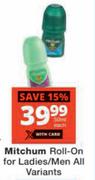 Mitchum Roll On For Ladies/Men-50ml Each