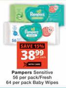 Pampers Sensitive 56 Per Pack/Fresh 64 Per Pack Baby Wipes-Per Pack