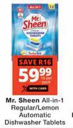 Mr Sheen All In 1 Regular/Lemon Automatic Dishwasher Tablets 16 Per Pack