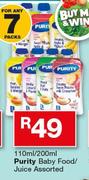 Purity Baby Food/Juice Assorted-7 x 110ml/200ml