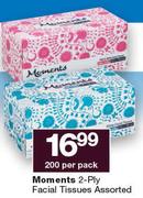 Moments 2 Ply Facial Tissues Assorted-200 Per Pack