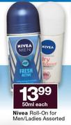 Nivea Roll-On For Men/Ladies-50ml Each