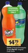 Fanta Orange/Pineapple/Grape/Sprite Original Cold Drink-2Ltr Each