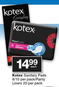Kotex Sanitary Pads-8/10 Per Pack/Panty Liners-20 Per Pack Each