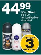 Nivea Roll On For Ladies/Men Assorted-3 x 50ml
