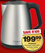 Platinum 1.7Ltr Stainless Steel 360 Degree Cordless Kettle-Each
