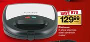 Platinum 2 Slice Stainless Steel Sandwich Maker-Each