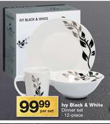 Ivy Black & White 12 Piece Dinner Set-Per Set