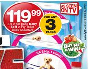  Baby Soft 2-Ply Toilet Rolls 9's Per Pack-For 3 Packs