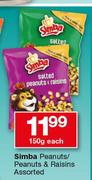 Simba Peanuts/Peanuts & Raisins Assorted-150g Each