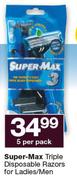 Super Max Triple Disposable Razors For Ladies/Men-5 Per Pack