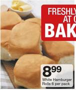 White Hamburger Rolls-6 Per Pack
