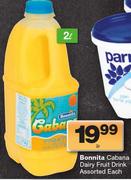 Bonnita Cabana Dairy Fruit Drink-2Ltr Each