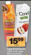 Liqui Fruit/Ceres 100% Fruit Juice Blend Assorted-1Ltr Each