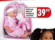 Doll And Bear In Backpack Assorted