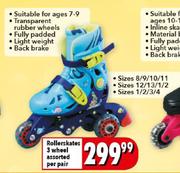 Rollerskates 3 Wheel Assorted-Per Pair