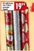Foil Gift Wrap Assorted-1mx70cm 3-Pack